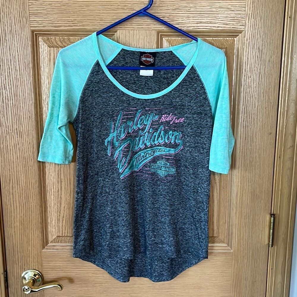 Harley Davidson Gray Aqua Burnout Style Top Small